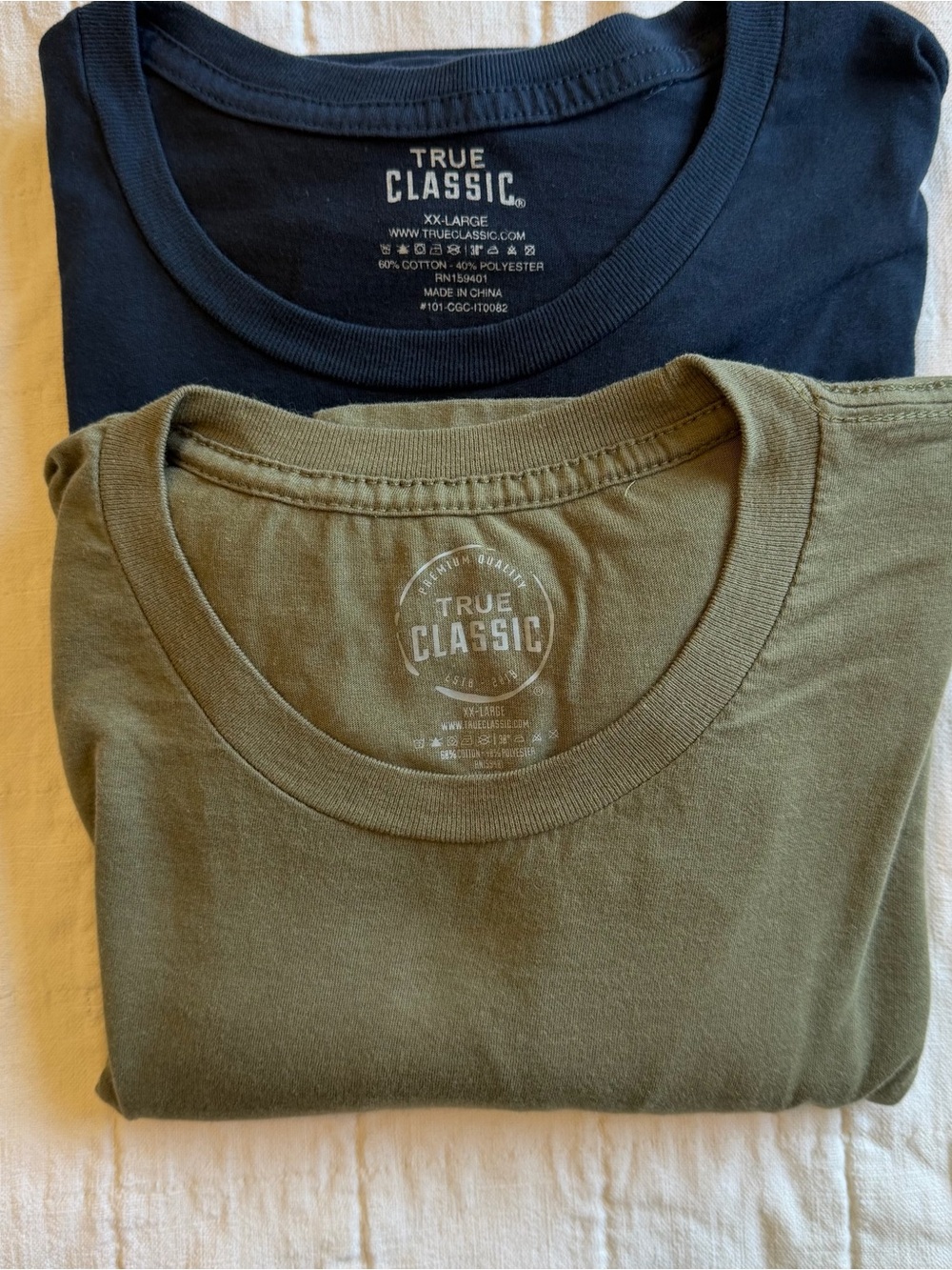 True Classic Men's Short Sleeve Crew Neck 2 Pack Navy And Army Green Size XXL